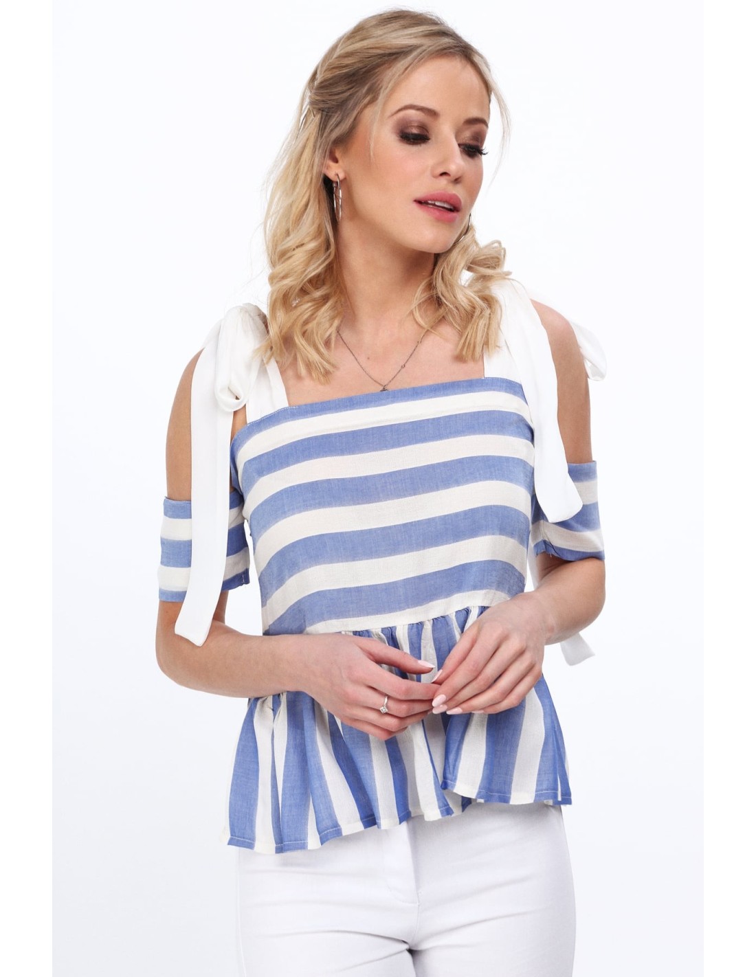 Blaue Bluse mit nackten Schultern für den täglichen Gebrauch MP28169 – Online-Shop – Boutique